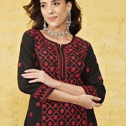 ADA Floral Embroidered Cotton Straight Kurta-image-38