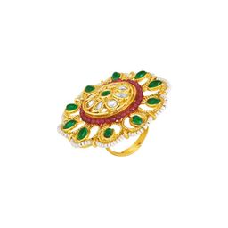 Peora Gold-Plated Kundan Studded & Beaded Adjustable Finger Ring image 2