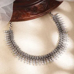 Rubans Oxidised Silver-Toned Textured Necklace-image-69