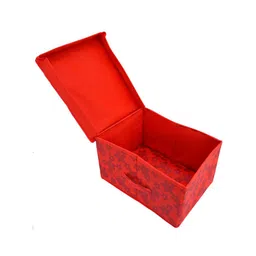 Kuber Industries Set Of 2 Red & Blue Floral Print Foldable Wardrobe Organizer Box With Lid image 3