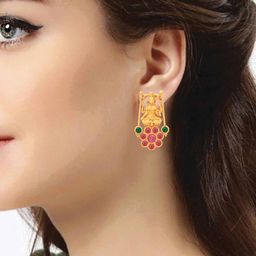 Peora Pink & Green Gold-Plated Temple Jewellery Set-image-66