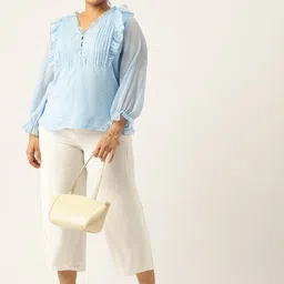 Antheaa Curve Plus Size Self Design Ruffles Chiffon A-Line Top image 5