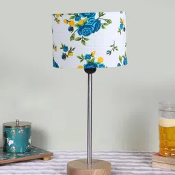 Devansh White Printed Wooden Contemporary Cylindrical Shaped Table Lamp-picture-23