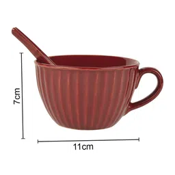 StyleMyWay Set Of 4 Maroon Striped Soup Cups with Spoons image 3