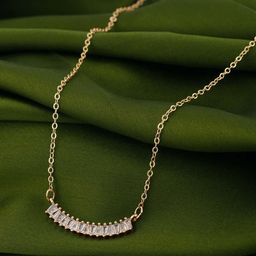 DressBerry Gold Plated CZ studded curved bar necklace-36