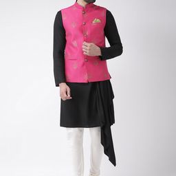 KISAH Men Magenta & Gold-Toned Printed Nehru Jacket image 4