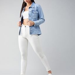 DOLCE CRUDO Women Blue Washed Denim Jacket-image-34