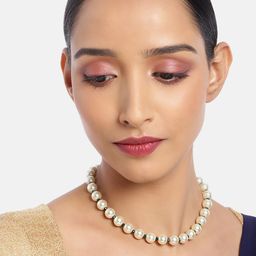 I Jewels Green & Off White Gold-Plated Necklace-14