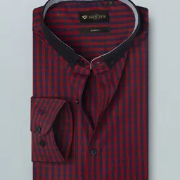INVICTUS Red & Navy Checked Slim Formal Shirt-image-24