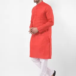 SG LEMAN Men Red Solid Kurta with Pyjamas image 4