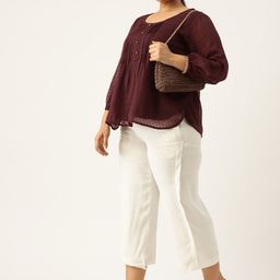 Antheaa Curve Plus Size Self Design Pleated Chiffon A-Line Top image 5