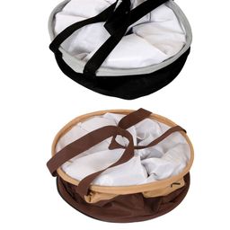 Kuber Industries Set of 2 Brown & Off-White Printed Round Foldable Laundry Basket With Handles 45 L image 4