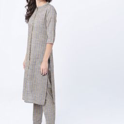 Vishudh Grey Checked Pathani Kurta image 3