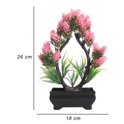 FOLIYAJ Pink Artificial U Shaped Bonsai Tree With Buds & Black Pot image 5