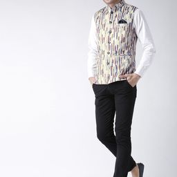 Hangup Men Multicoloured Abstract Printed Nehru Jacket With Pocket Square image 2
