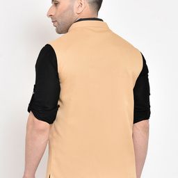 Hangup Men Beige Solid  Nehru Jacket image 2
