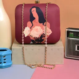 ARTKLIM Burgundy & Black Printed Box Clutch-picture-14