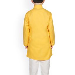 SG YUVRAJ Boys Yellow & Cream-Coloured Solid Kurta with Pyjamas image 3