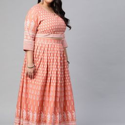 Divena Plus Size Peach-Coloured Printed Ready to Wear Lehenga & Blouse with Dupatta image 2