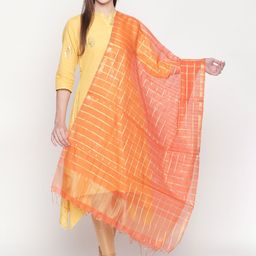 Dupatta Bazaar Orange & Gold-Toned Checked Dupatta image 3