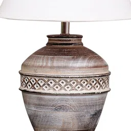 THE LIGHT STORE White & Brown Self-Design Bedside Standard Table Lamp With White Shade image 4