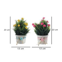 FOLIYAJ Set of 2 Yellow & Pink Artificial Rose Plants With Pot image 3