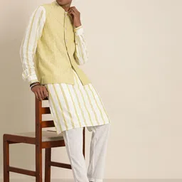 Taavi Men Woven Legacy Striped Regular Pure Cotton Kurta with Trousers-picture-22