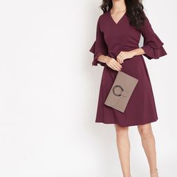 Uptownie Lite Women Maroon Solid Wrap Dress-image-69
