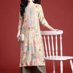 Anouk Floral Printed Lace Insert Detail Straight Kurta-picture-25