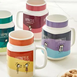 Home Centre White & Green 4 Pieces Melina Happiness Cooper Printed Glossy Mugs 560 ml-28