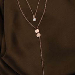 Carlton London 18kt Rose Gold Plated with CZ Double Chain Lariat Necklace-15