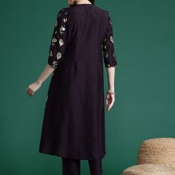 Sangria Ethnic Motifs Printed Regular Kurta with Trouser image 5