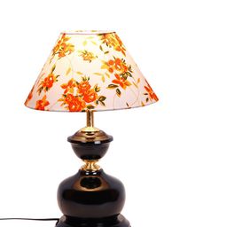 Devansh White & Orange Printed Bedside Table Lamp with Shade image 5