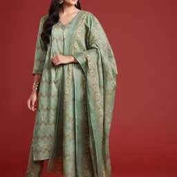 Anouk Ethnic Motifs Printed Sequinned Pure Cotton Kurta With Trousers & Dupatta image 5