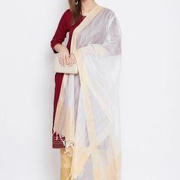 Clora Creation White & Golden Striped Dupatta image 4