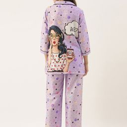 Bannos Swagger Women Purple & Black Printed Night suit-image-39
