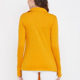 Hypernation Women Yellow Solid Open Front Shrug image 3