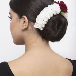 Moedbuille Red Floral Design White Beaded and Lace Handcrafted Hair Accessory-image-2