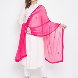 Clora Creation Magenta & Silver-Toned Solid Mirror Ornamented Dupatta image 2