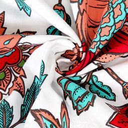 BLANC9 White & Red Floral Printed Rectangular Cotton Table Cover image 2