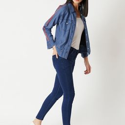 Miss Chase Women Navy Blue Solid Denim Jacket-image-65