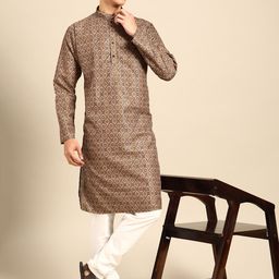 MANQ Men Ethnic Motifs Printed Zari Sequinned Regular Kurta with Churidar image 2