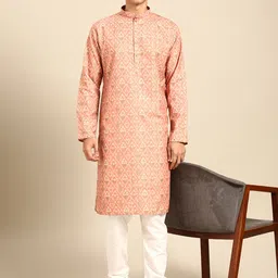 MANQ Men Ethnic Motifs Printed Regular Kurta with Churidar image 5