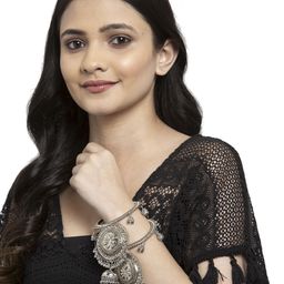 PANASH Set Of 2 Oxidised Silver-Plated Dangler Bangles-image-29