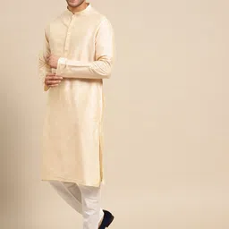 KISAH Men Grey & Beige Printed Sherwani With Jacket image 2