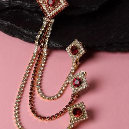 Sanjog Unisex Gold-Toned & Maroon Embellished Brooch-7