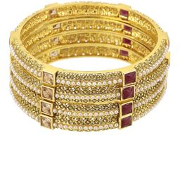 Adwitiya Collection Set Of 4 24CT Gold-Plated White & Red Stone-Studded Pearl Embellished Handcrafted Bangles-1