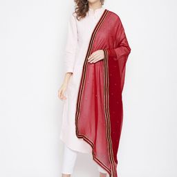 Clora Creation Maroon & Gold-Toned Sequinned Dupatta image 3