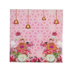 eyda Set Of 6 Pink & Yellow Digital Printed Square Wooden Coasters With Holder image 4