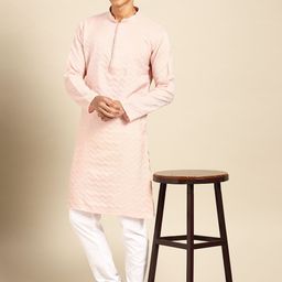 MANQ Men Self Design Regular Thread Work Kurta with Churidar image 5